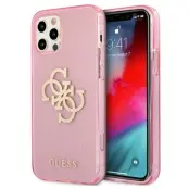 GUESS Skal iPhone 12 & 12 Pro Glitter Logo - Rosa