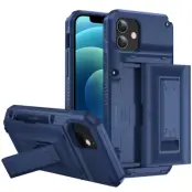 iPhone 12/12 Pro Skal Korthållare Built-in Kickstand - Blå
