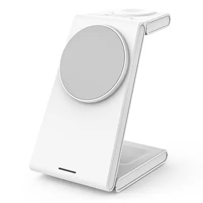 M10 3-i-1 Magnetisk Trådlös Laddare för iPhone 12/13/14/15 - Vit/Grå