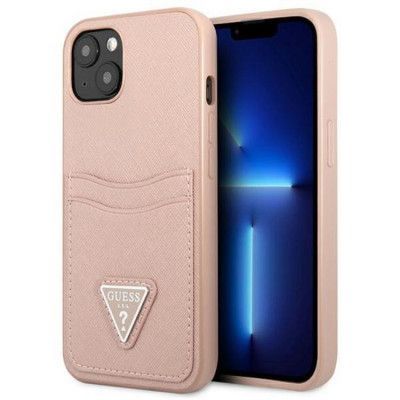 Guess iPhone 13 Mini Skal Korthållare Saffiano Triangle Logo - Rosa