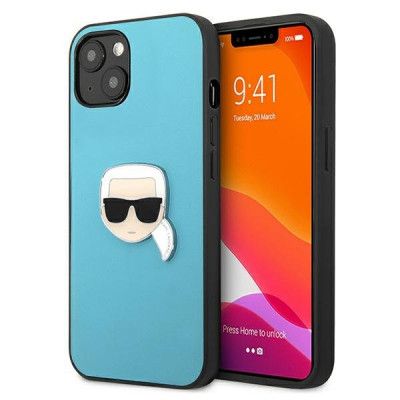 Karl Lagerfeld Läder Ikonik Karl`s Head Metal Skal iPhone 13 Mini - Blå