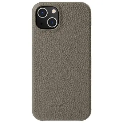 MELKCO Mobilskal till iPhone 13 mini Äkta läder PC Grå