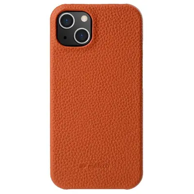MELKCO Mobilskal till iPhone 13 mini Äkta läder PC Orange