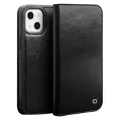 Qialino iPhone 13 Mini Plånboksfodral Cowhide Läder - Svart