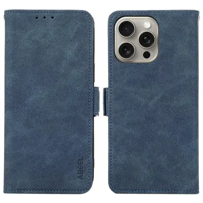 ABEEL iPhone 13 Pro Max Plånboksfodral RFID-Skydd Konstläder Flip Blå