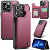 CASEME C22 iPhone 13 Pro Max Fodral KonstLäder RFID-Skydd- Röd