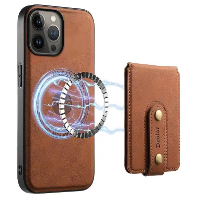 DENIOR D14 iPhone 13 Pro Max Magnetiskt Fodral Konstläder Brun