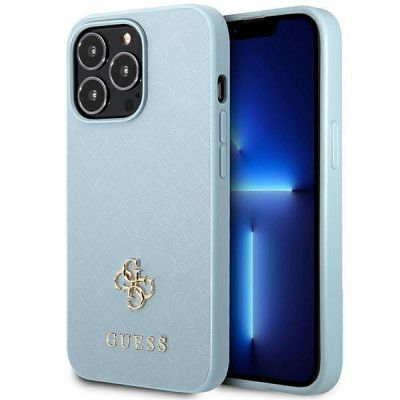 Guess iPhone 13 Pro Max Skal Saffiano Small Metall Logo - Blå