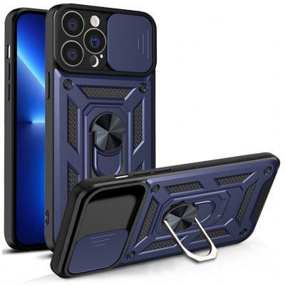 iPhone 13 Pro Max Skal med Ringhållare Hybrid Armor Camshield - Blå