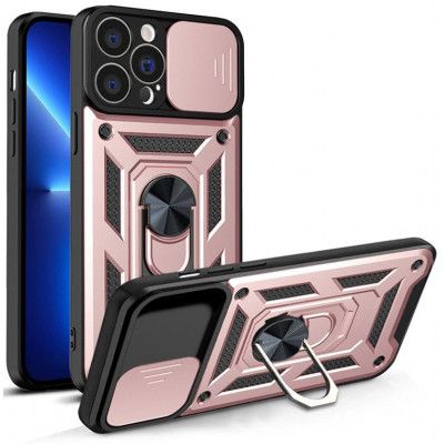 iPhone 13 Pro Max Skal med Ringhållare Hybrid Armor Camshield - Rosa