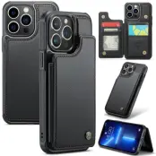 CASEME C22 iPhone 13 Pro Fodral KonstLäder RFID-Skydd- Svart