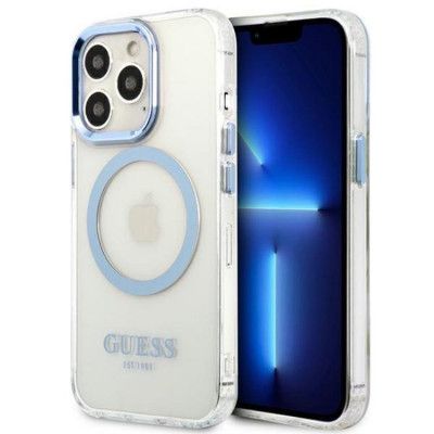 Guess iPhone 13 Pro Skal Magsafe Metal Outline - Blå