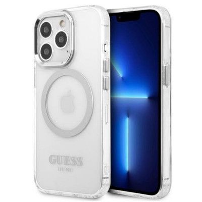 Guess iPhone 13 Pro Skal Magsafe Metal Outline - Silver