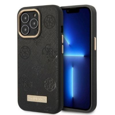 Guess iPhone 13 Pro Skal Magsafe Peony Logo Plate - Svart