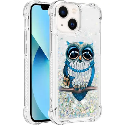 Trolsk Mobilskal med Flytande Glitter - Uggla (iPhone 13 Pro)