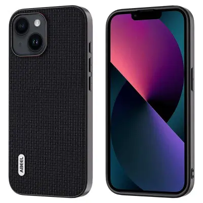 ABEEL iPhone 13 Skal Slim Cowhide Läder PC+TPU Svart