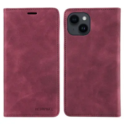 BETOPNICE 003 Plånboksfodral för iPhone 13/14 i Konstläder - Röd