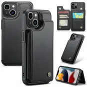 CASEME C22 Mobilskal till iPhone 13 i Läder med RFID, Svart