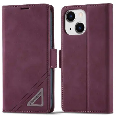 FORWENW F3-Series iPhone 13 Plånboksfodral Konstläder - Vinröd