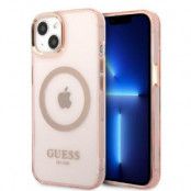 GUESS iPhone 13 Skal MagSafe Gold Outline Translucent - Rosa