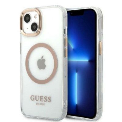 Guess iPhone 13 Skal Magsafe Metal Outline - Guld