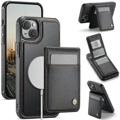 JEEHOOD J06 iPhone 13 Fodral Konstläder MagSafe RFID-Skydding Svart