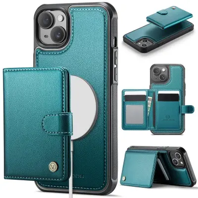 JEEHOOD J09 Fodral iPhone 13 6.1 tum KonstLäder RFID-Skydd Grön