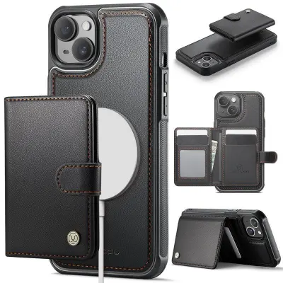 JEEHOOD J09 Fodral iPhone 13 6.1 tum KonstLäder RFID-Skydd Svart