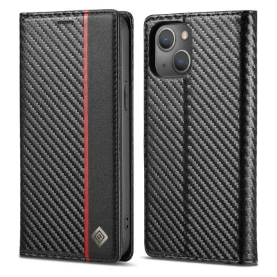 LC.IMEEKE iPhone 13 Plånboksfodral i Konstläder - Vertikal Röd Rand