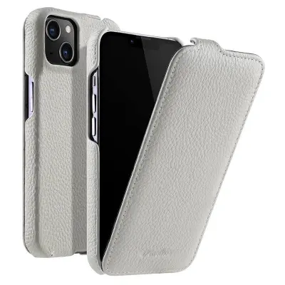 MELKCO iPhone 13 Vertikalt Flipfodral Äkta Läder + PC - Vit