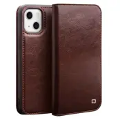 Qialino iPhone 13 Plånboksfodral Äkta Läder Cowhide - Brun