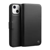 QIALINO iPhone 13 Plånboksfodral Äkta Läder Flip Folio - Svart