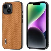 ABEEL iPhone 14 Plus Skal Carbon Fiber Läder - Ljusbrun
