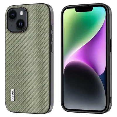 ABEEL iPhone 14 Plus Skal i Kolfiber PU Läder Grön
