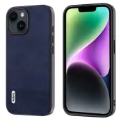 ABEEL iPhone 14 Plus Skal PU Läder Blå Cowhide Textur