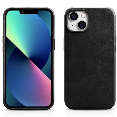 iCarer iPhone 14 Plus Skal Magsafe Äkta Läder Oil Wax - Svart