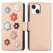 iPhone 14 Plus Plånboksfodral Flower Decor Magnetic - Khaki