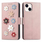 iPhone 14 Plus Plånboksfodral Flower Decor Magnetic - Rosa Guld
