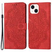 iPhone 14 Plus Plånboksfodral Mandala Flower - Röd