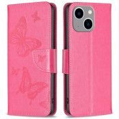 iPhone 14 Plus Plånboksfodral Butterfly Imprinted - Magenta