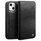 Qialino iPhone 14 Plus Plånboksfodral Äkta Läder Drop Proof