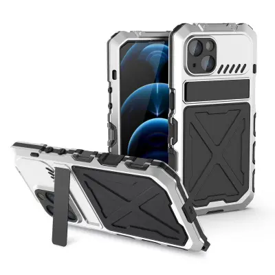 R-JUST Mobilskal till iPhone 14 Plus i Silikon + Metall Skydd Silver