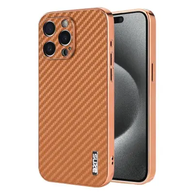 AZNS iPhone 14 Pro Max Fodral - Elektropläterad Kolfiber PU+TPU - Brun