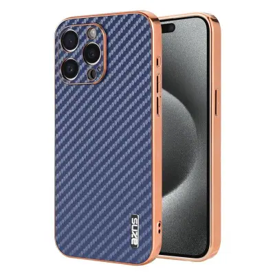 AZNS iPhone 14 Pro Max Fodral - Elektroplätering Kolfiber PU+TPU - Blå