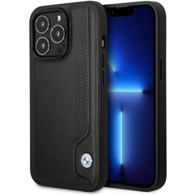 BMW Mobilskal till iPhone 14 Pro Max Läder Blue Dots - Svart