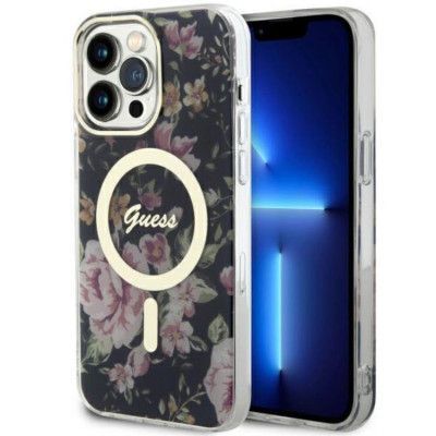 Guess Mobilskal till iPhone 14 Pro Max MagSafe Flower - Svart