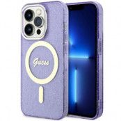 Guess iPhone 14 Pro Max Mobilskal MagSafe Glitter Guld - Lila