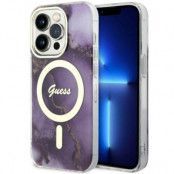 Guess iPhone 14 Pro Max Mobilskal MagSafe Guld Marble - Lila