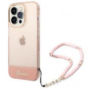 GUESS iPhone 14 Pro Max Skal Translucent Pearl Strap - Rosa