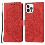 iPhone 14 Pro Max Plånboksfodral Mandala Flower - Röd